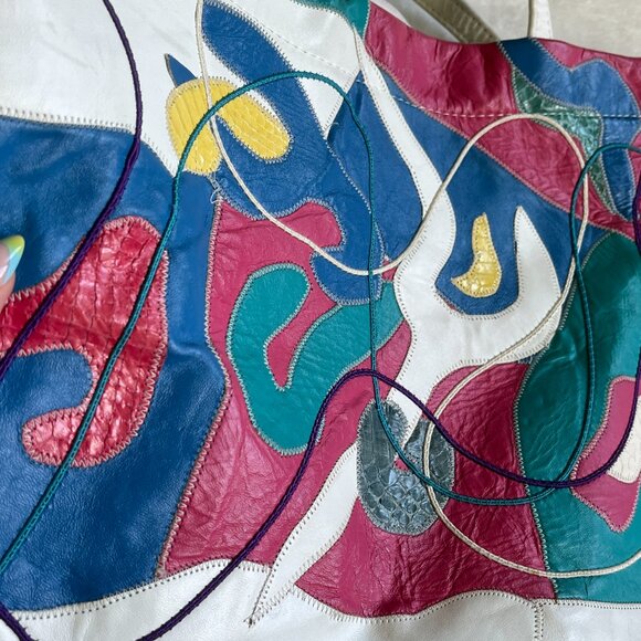Vintage Big Funky Patchwork Leather Tote - Picture 4 of 8